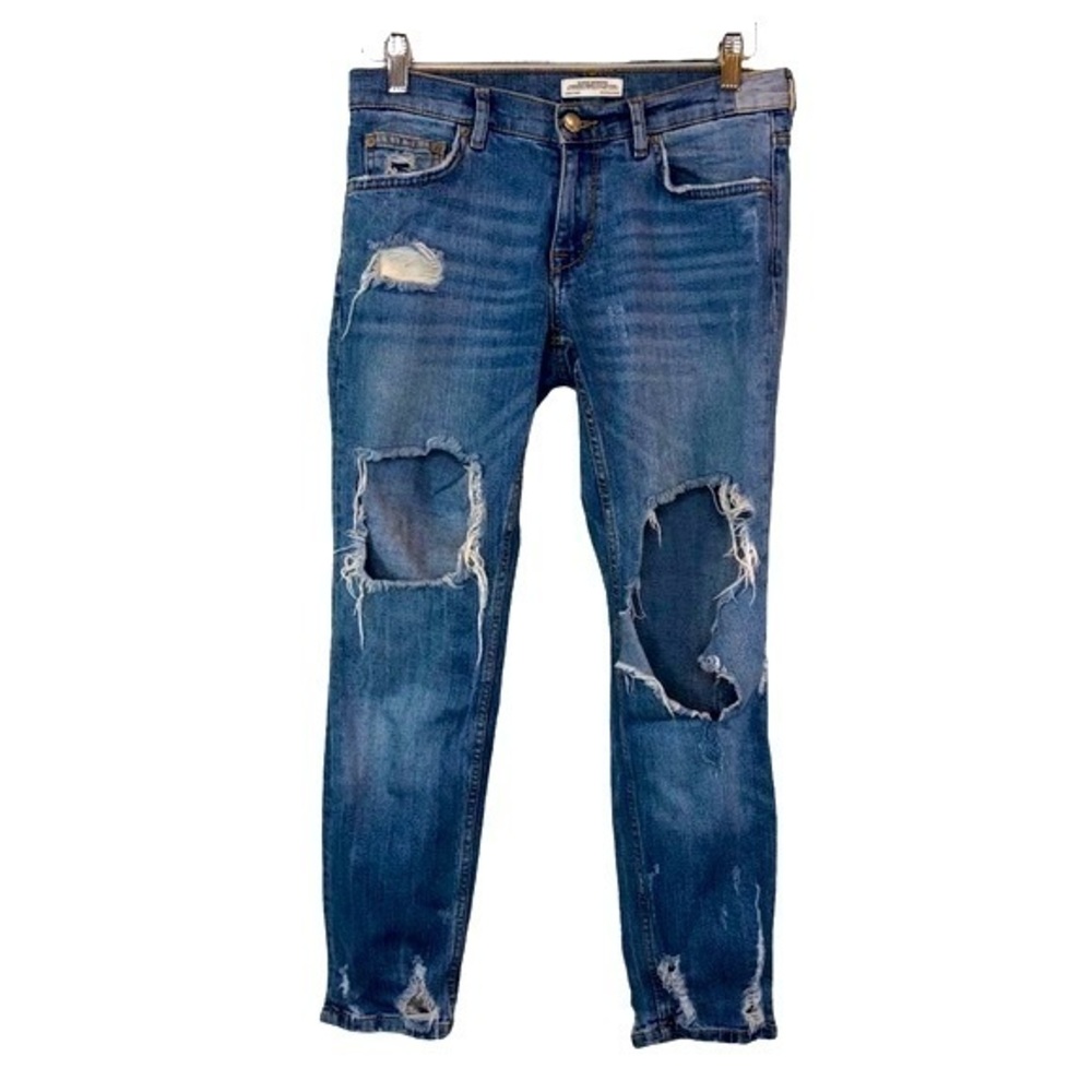 Zara Woman High Waist Distressed Denim Jeans